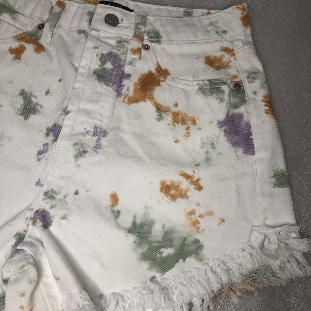 Wild Fable Highest Rise Denim Shorts with Fringe Size 2 White Tie Dye Button Fly - Picture 5 of 16